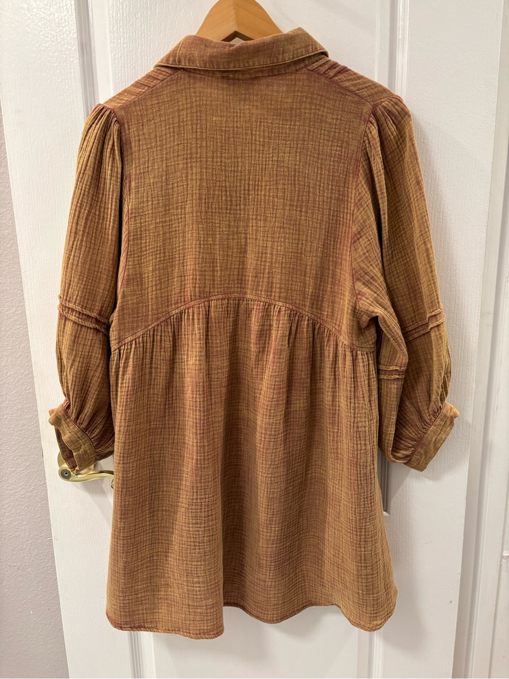 Umgee Mineral Wash Gauze Pintuck Brown Babydoll Tunic  size S - Picture 4 of 9